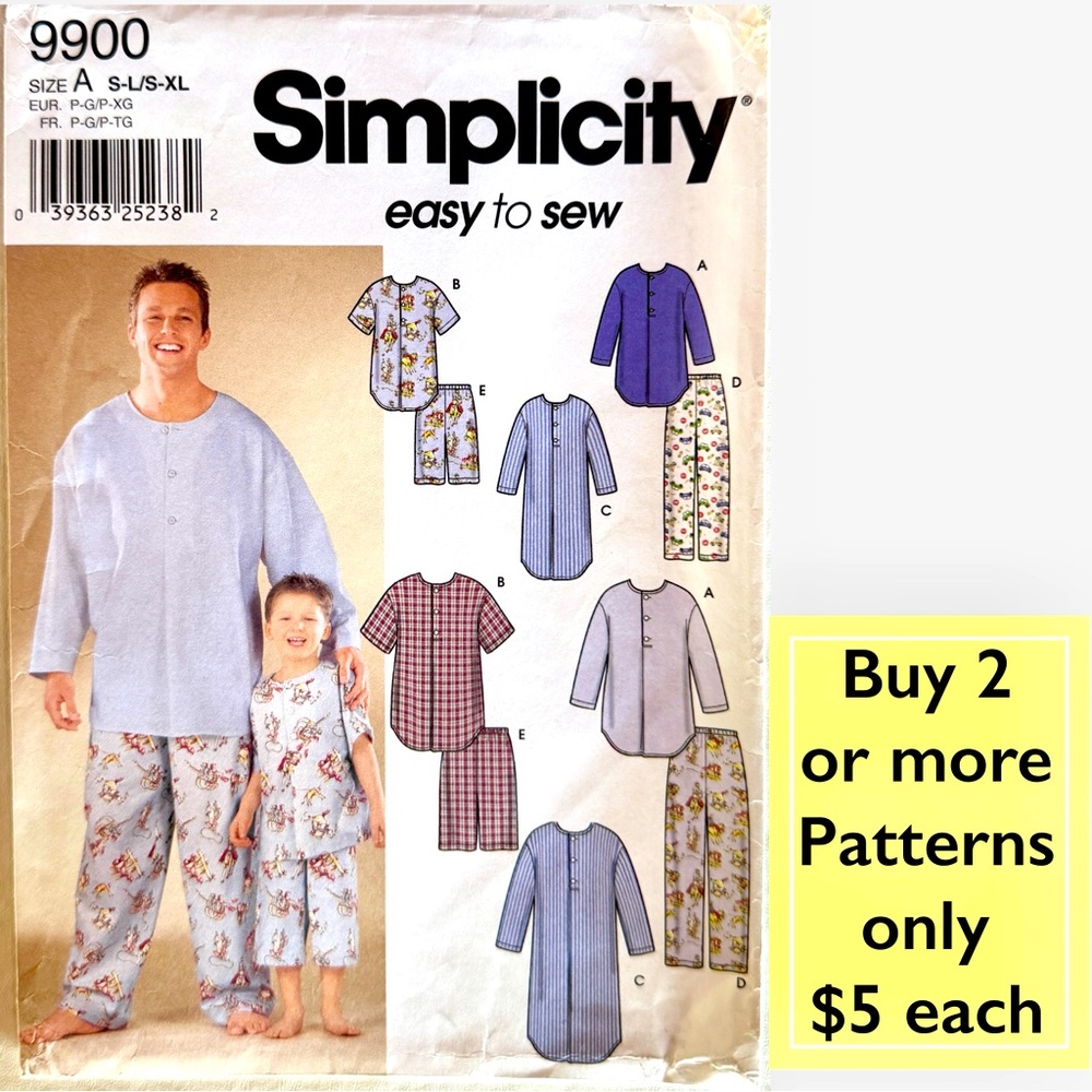 Simplicity 9900 Boys’ & Men’s Pajamas Sewing Pattern Uncut (S-L/S-XL)